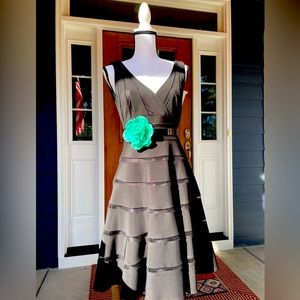 White House Black Market Size 6 Black cocktail dress with aqua flowered belt
